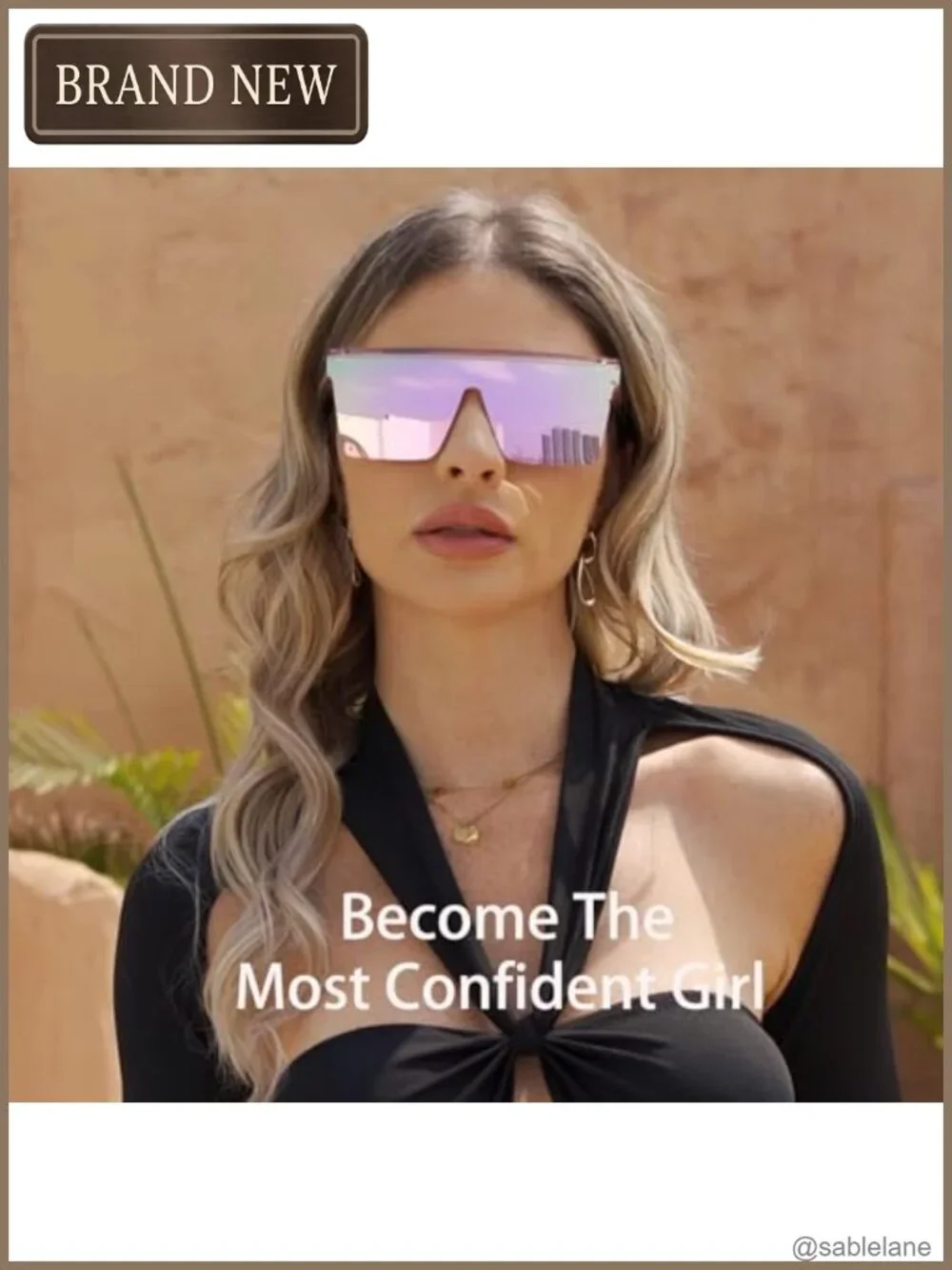 Oversized Square Sunglasses UV400 Protection Flat Top Black Frame